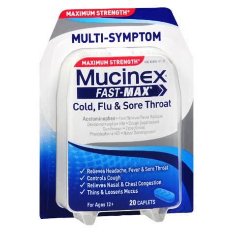 Mucinex Fast Max Cold Flu Sore Throat Maximum Strength Caplets 20 Ct