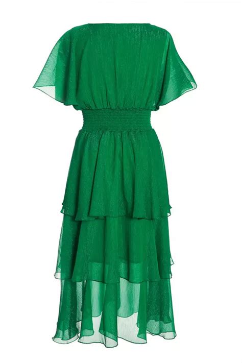 Green Chiffon Tiered Midi Dress Quiz Clothing