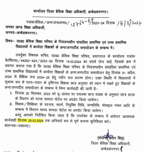 उ०प्र० बेसिक शिक्षा परिषद के नियंत्रणाधीन संचालित प्राथमिक एवं उच्च