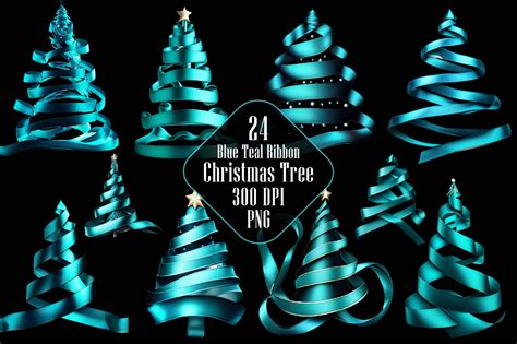 Blue Teal Ribbon Christmas Tree Clipart Graphic By Dream Creation