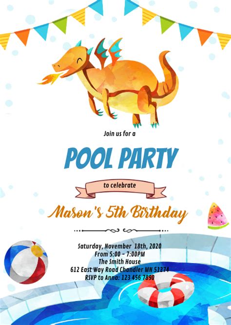 Retro Dragon Pool Party Invitation Template Postermywall