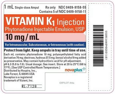 Vitamin K Injection, 10 Mg, 100 Amps In Box at best price in Delhi | ID: 23267483012