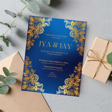 Royal Blue And Gold Indian Wedding Invitation Template Traditional