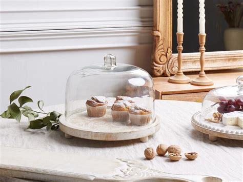 Mango Wood Cake Stand With Glass Lid Light Fajum Uk