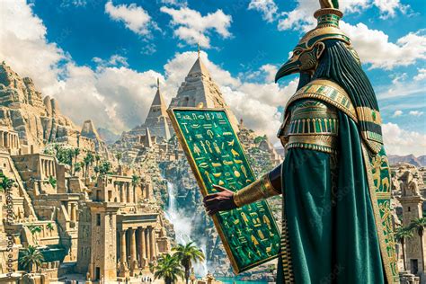 Egyptian God Thoth With The Emerald Tablet Of Atlantis Hermetic Text