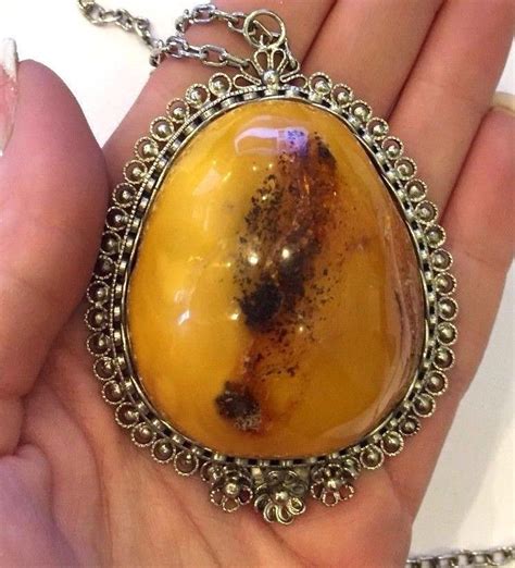 Antique Baltic Butterscotch Egg Yolk Amber Pendant On Metal Chain 5212