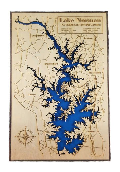 Highly Detailed Lake Norman Map 12″ X 18″ Inscribed Solutions