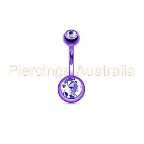 Titanium Ip Clear Double Jewelled Belly Button Bar Navel Ring Body