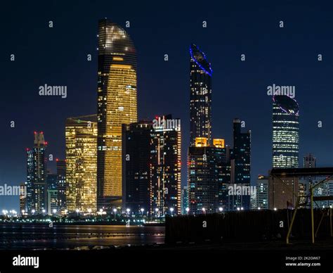 United Arab Emirates - Abu Dhabi Skyline by Night Stock Photo - Alamy