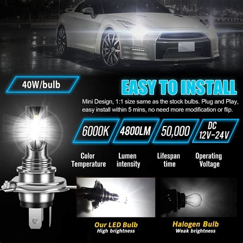 Pair H4 9003 Hb2 Led Headlight Bulbs Kit High Low Beam Super Bright