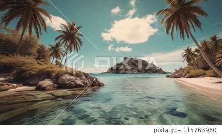 Paradise Tropic Beach With Palms Generative Ai Pixta