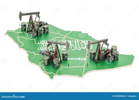 Saudi Arabia Map with Oil Barrels and Pumpjacks. Oil Production Stock ...