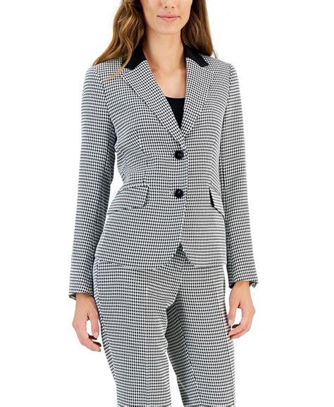 Kasper Womens Houndstooth Contrast Notched Collar Jacket Macys