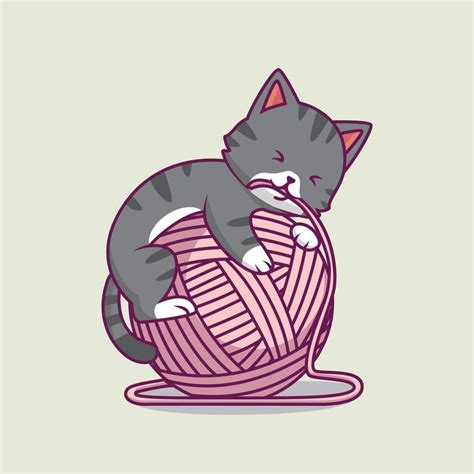 Cute Cat Playing Yarn Ball Cartoon Illustration 9471146 Vector Art At