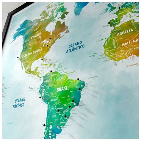 Quadro Mapa M Ndi Aquarela Pins Alfinetes P Marcar Suas Viagens