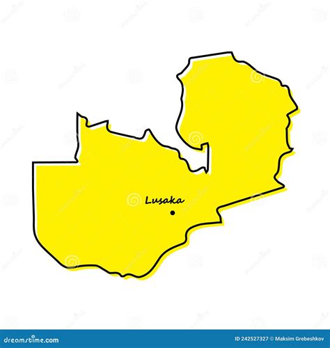 Simple Outline Map Of Zambia With Capital Location Stock Illustration