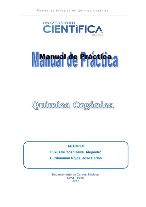 Guía de laboratorio Química Orgánica 2023 II Manual de Práctica M a