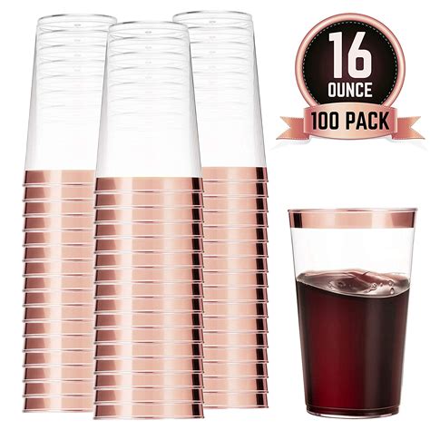 Munfix 100 Pack 16oz Rose Gold Rimmed Crystal Wedding Cocktail Glasses