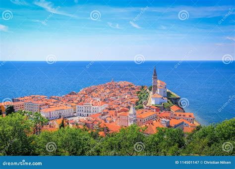 View Of Pretty Piran Town On The Adriatic Coast Slovenia Stock Image