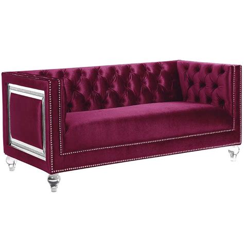 Acme LV01401 Heibero Loveseat In Tufted Burgundy Velvet