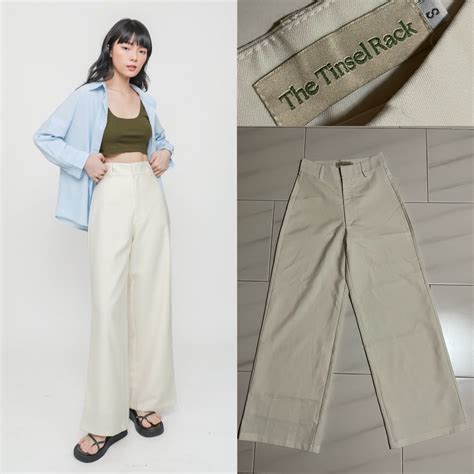 The Tinsel Rack Ttr Arabella Straight Leg Pants Creme Women S Fashion