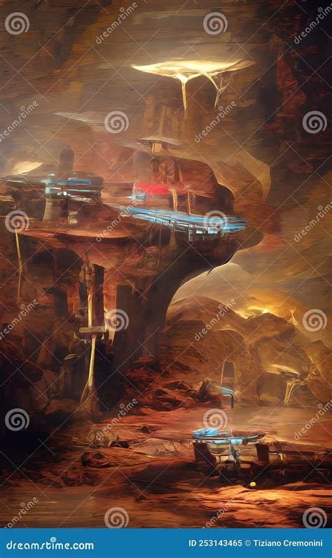 Space Base on the Asteroid, Futuristic Scenery, Digital Painting ...