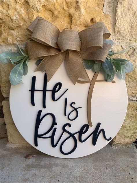 He Is Risen Door Hanger Raised Lettering Door Hanger Welcome Wreath