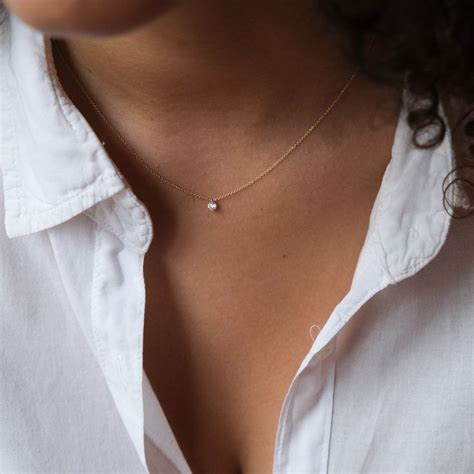 Tiny Diamond Necklace Floating Diamond Necklace Delicate Gold