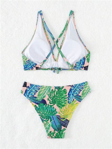 Tropical Print Criss Cross Summer Beach Bikini Set Shein Usa