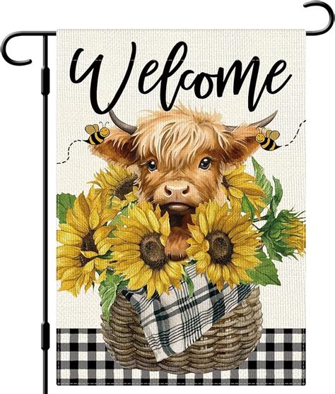 Amazon DLZDN Welcome Summer Garden Flag Sunflower Highland Cow