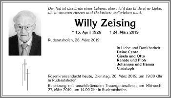 Traueranzeigen Von Willy Zeising Allg Uer Zeitung