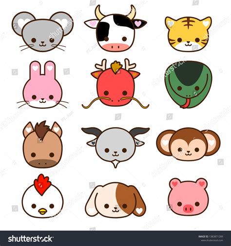 Set Cute Chinese Zodiac Animal Icon Stock Vector Royalty Free