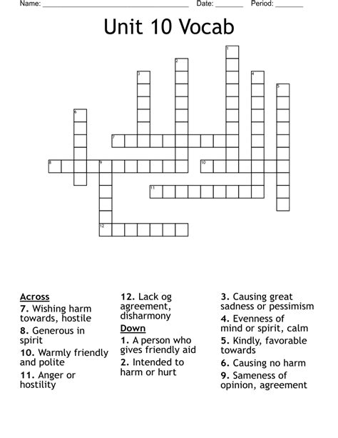 Unit 10 Vocab Crossword Wordmint