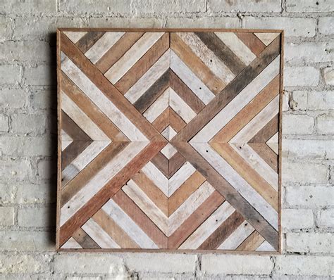 Reclaimed Wood Wall Art Decor Lath Triangle Diamond Geometric Black