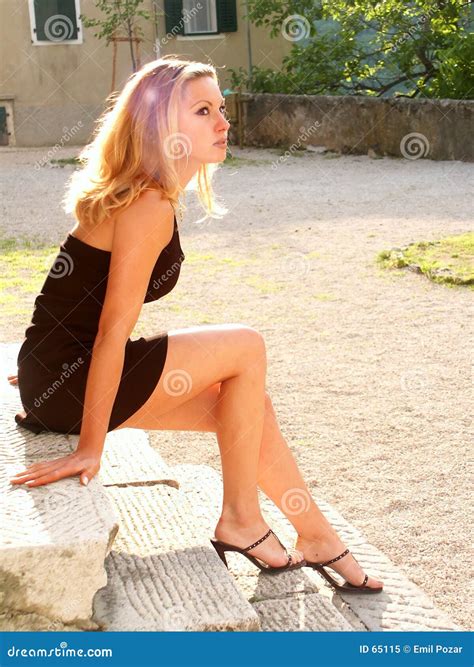 Blonde Girl In Miniskirt Stock Image Image Of Heels Clothed