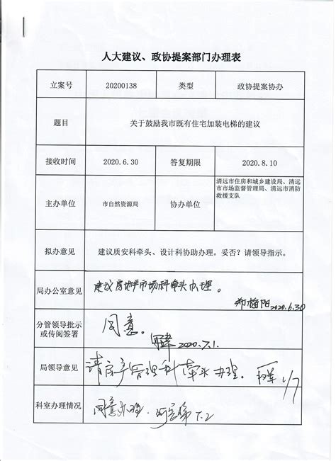 清远市住房和城乡建设局关于市政协七届会议第20200138号提案会办意见的函