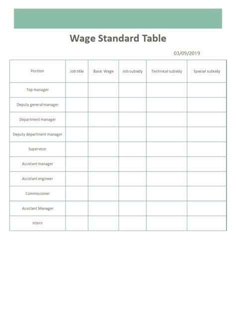 Word Of Wage Standard Tabledocx Wps Free Templates