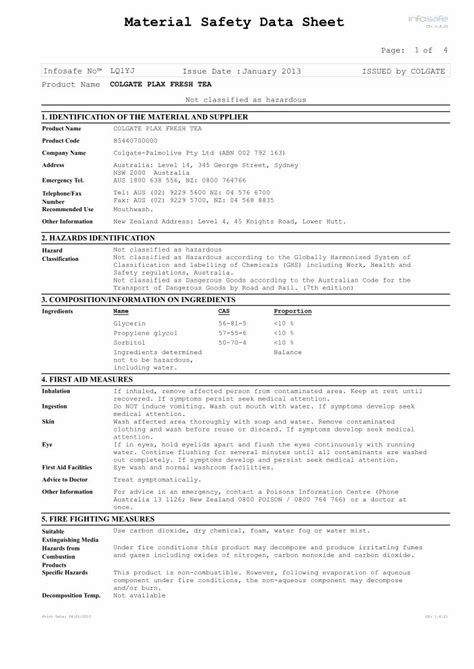 PDF Material Safety Data Sheet Colgate PDF FileCS 1 6 21 Page 2