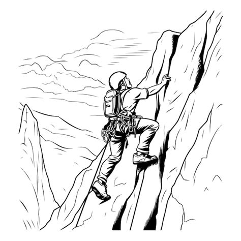 Ilustra O Vetorial De Um Alpinista Escalando Um Penhasco Nas Montanhas