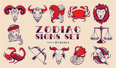 Baixar Vetor De Conjunto De Signos Do Zodíaco Vintage