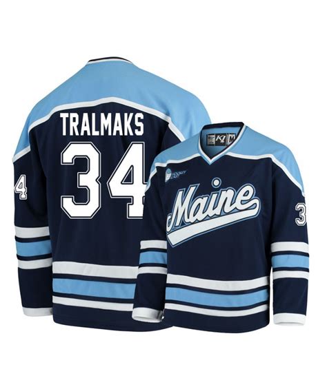 Men's Maine Black Bears 34 Eduards Tralmaks Navy Blue Hockey Jersey