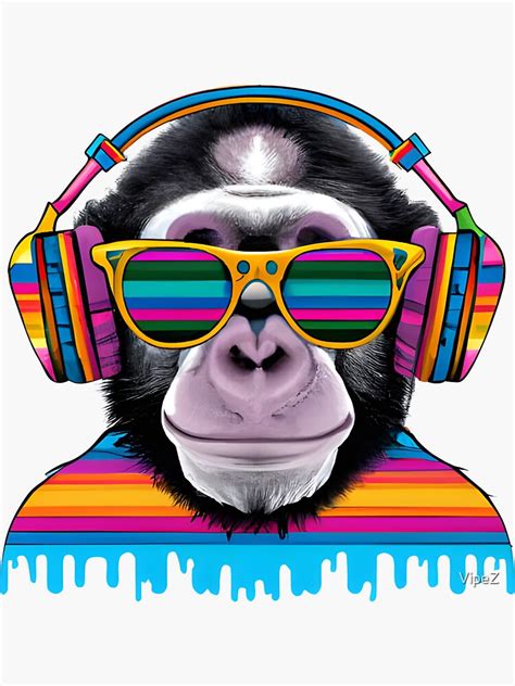 Eye Catching Monkey With Headphones And Sunglasses Sticker For Sale