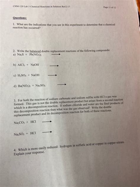 Solved Chm 120 Lab 5 Chemical Reactions In Solution Rev2 17