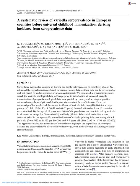 Pdf A Systematic Review Of Varicella Seroprevalence In European