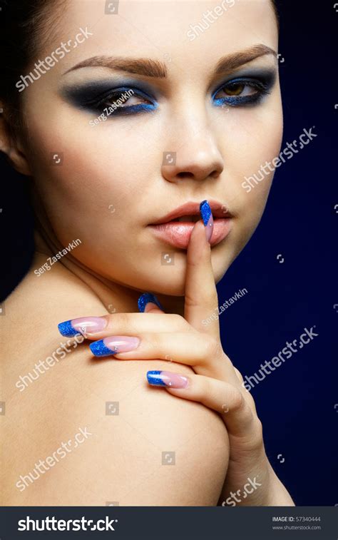 Closeup Portrait Beautiful Brunette Blue Eye Stock Photo Edit Now 57340444