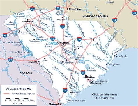 Map of South Carolina Lakes and Rivers