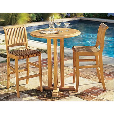 WholesaleTeak Outdoor Patio Grade-A Teak Wood 3 Piece Bar Set - 36" Round Bar Table With 2 Bar ...