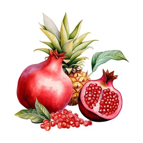 Pomegranate Fruits Watercolor Clipart Premium AI Generated Vector