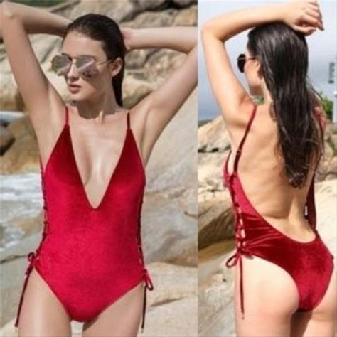 Swim Hot Velvet Onepiece Swimsuit With Laceup D Poshmark