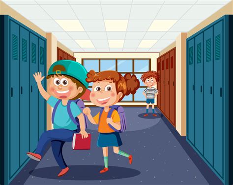 Locker room scene with school kids 11478830 Vector Art at Vecteezy